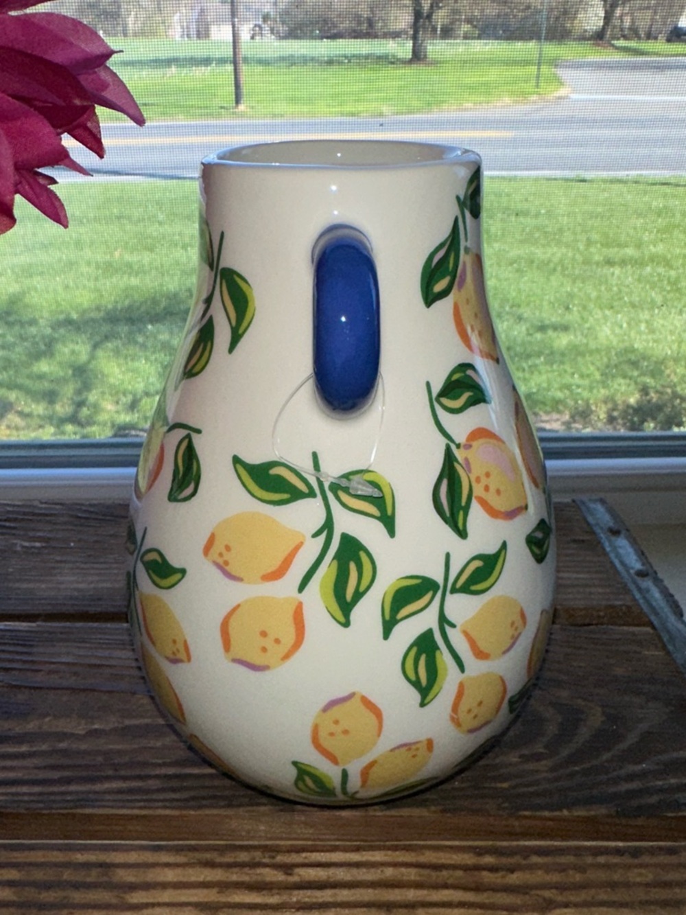 Lemon Pattern Ceramic Vase with Blue Handles - Home Accents - Picture 4 of 6